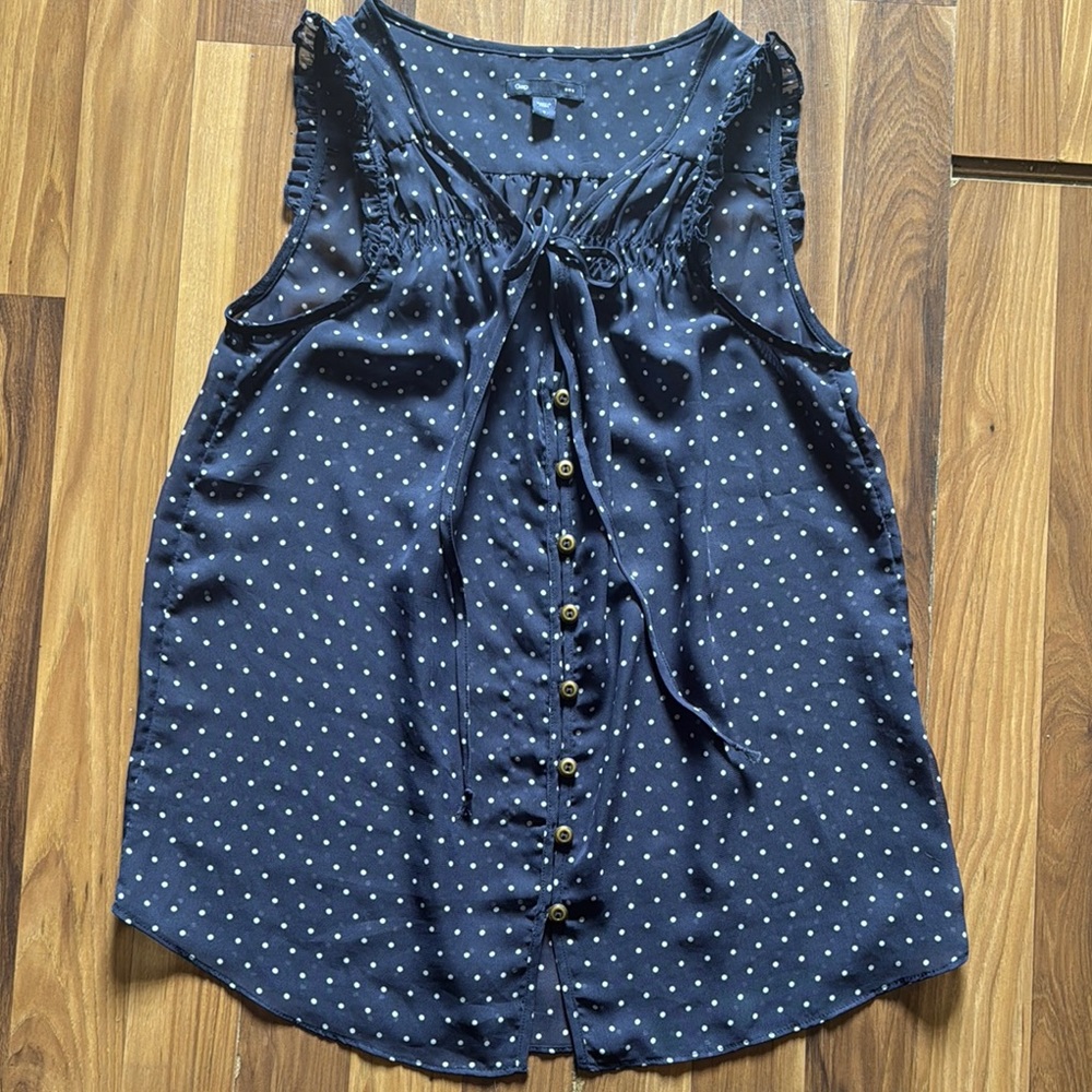 GAP Navy Blue Polka Dot Sleeveless Blouse
